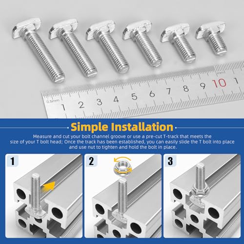 Glarks 120pcs M8 T Slot Drop-in Bolt with Hexagon Flange Nut Set, 16/20/25/30/35/40MM Hammer Head T-Bolt, T Shape Stud Sliding Screw Assortment Kit - size: M8
