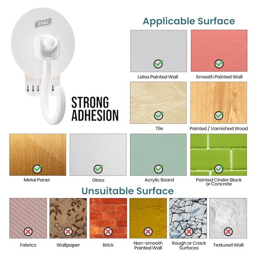 TAILI Adhesive Ceiling Hooks for Hanging Plants, No-Drill 4 Pack White - color: White, size: 4x Large