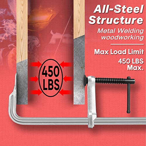 SHALL 4-Pack Bar Clamps Set, 12-Inch Light-duty Drop Forged Steel Bar Clamps, Steel F Clamps with Max 450Lbs Load Limit for Welding, Woodworking, Metal working, DIY and Crafts