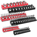 6-piece Magnetic Socket Organizer Set, Metric & SAE Drive Socket Holder, Includes 1/4", 3/8", 1/2", Holds 143 Pieces Magnetic Trays Red Black - style: 6PCS Red/Black