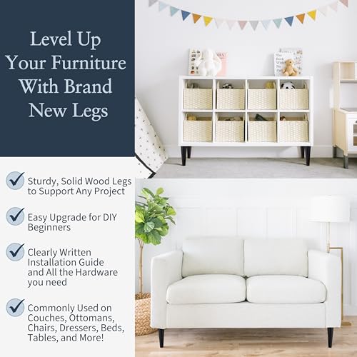 Airy Abode Premium Black Wood Furniture Legs (Full Install Kit) - Pick Your Size and Color - color: Black, size: 4 Inches