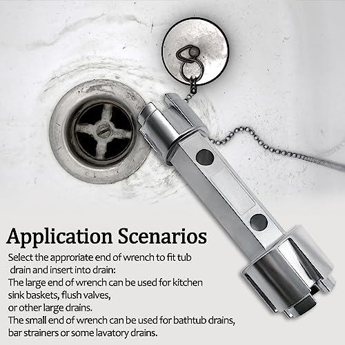 Tub Drain Remover Wrench, Heavy Duty Drain Wrench Aluminum Alloy Wrench for Install and Remove Most Bath and Shower Drains