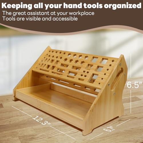 Screwdriver Organizer Desktop Screwdriver Holder 53 Slots Workbench Rack Stand Bamboo Tool Storage Organizer for Hammer Allen Wrench
