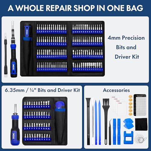 XOOL 200 in 1 Precision Screwdriver Kit, Electronics Repair Tool Magnetic Driver Kit with 164 Bits, Flexible Shaft, Extension Rod for Computer, iPhone, Laptop, PC, PS4, Xbox, Nintendo - color: Blue