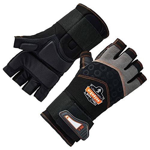 Ergodyne ProFlex 910 Half-Finger Impact Work Gloves with Wrist Support, XX-Large, Black - size: 2X-Large (Pack of 1)