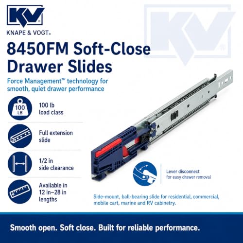 Knape & Vogt Side Mount Soft-Close Drawer Slide, Pair, Inch - size: 20 Inch