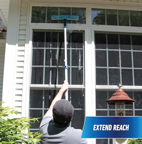 Unger Professional Connect and Clean Total Pro Cleaning Kit, All-in-One Household Window Washing with Streak-Free Results, Includes 12” Squeegee, 14” Scrubber Washer, Telescopic Pole Extends Up to 6’