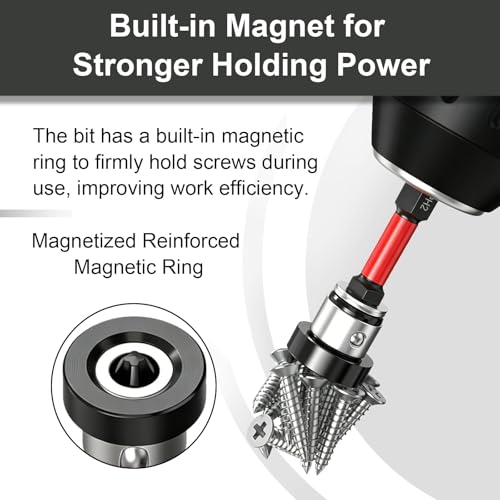 6pcs Drywall Screw Setter Set, 1/4" Hex Adjustable Depth Positioning Bits with Magnetic Bit Holder Extension Bar, Magnetic Positioning Screwdriver Bits, for Sheetrock and Plasterboard Screws (Red) - color: Red