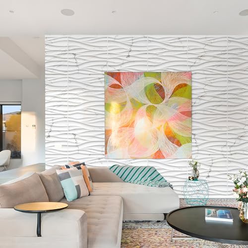 STICKGOO Wave 3D Wall Panels, White Marble, 19.7" x 19.7" - color: White Marble Mixed Gold Thread