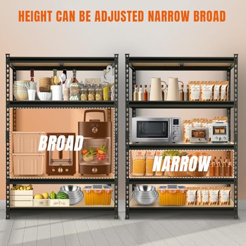 Big RED Storage Shelving Unit, 5-Tier Adjustable, Heavy Duty Metal Garage Shelves/Utility Rack for Kitchen, Pantry, Basement, Bathroom, Laundry - 2,000 lbs Capacity, Black, 72" H x 48" W x 18" D