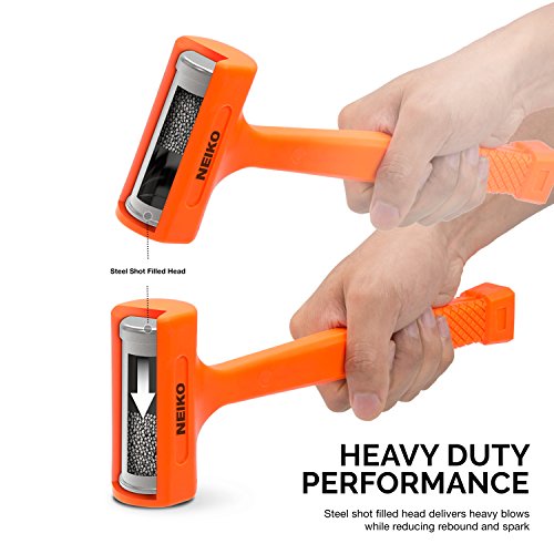 Neiko 02846A 1 LB Dead Blow Hammer, Neon Orange I Unibody Molded | Checkered Grip | Spark and Rebound Resistant - size: 1 Pound, style: Dead Blow