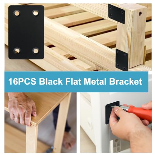 QSJ 16 Pack Stainless Steel Flat Mending Plate 2.36x1.49'', Thickness 1.5mm Straight Stainless Steel Brace Bracket, Fixing Joining Plate for Wood Furniture Fastening & Fixing - size: Black, 2.36x1.49''