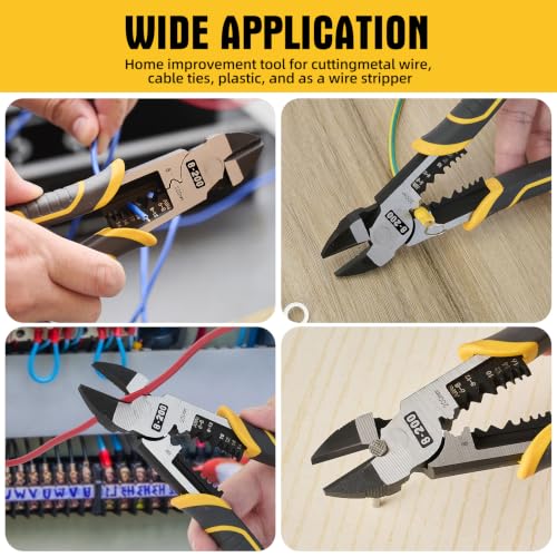 Multi-Function Diagonal Pliers, 8-inch 4-in-1 Cr-V Steel Heavy Duty Side-Cutting Pliers with Cutting, Stripping, Crimping, and Gripping for Electricians and Homes