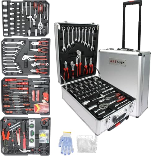 899PCS Tool Set, Household Tool Kit with Rolling Tool Box, Complete Tool Box Set Hand Tool Set with Tool Box, Mechanic Tool Set Rolling Tool Set for Home/Auto Repair Tool Set (White) - color: 899pcs - White