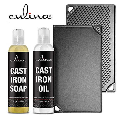 Cast-Iron Cleaning Kit, A Cleanser and Cleaner 8 oz Bundled with Cast-Iron Conditioner Oil 8 oz by Culina Kosher Certified