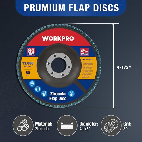 WORKPRO 10-Pack Zirconia Flap Discs, 4-1/2" x 7/8", T29, 80 Grit | Zirconia Abrasive Flap Sanding Discs for Angle Grinders - style: 80 Grit