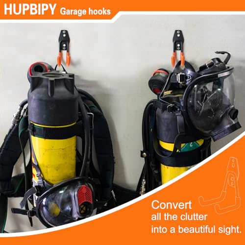 HUPBIPY Heavy Duty Garage Hooks 6 Pack, J Shaped Hanger, Wall Mounted Storage System, Power and Garden Tool Organizer, for Hanging Ladders, Bikes Tires, Hose, Bulk Items - color: Black Small J Hook