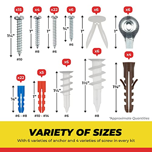 Qualihome Drywall and Hollow-wall Anchor Assortment Kit, Anchors, Screws, Wall Anchor Hooks, and Hollow-Door Toggle Anchor