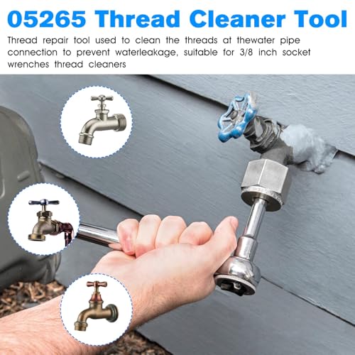 05265 Faucet Thread Cleaner Tool,Outdoor Faucets Thread Cleaning and Repair Tool for Garden Hose Die,3/8" Socket Drive Hex Adapter,Hose Bib Repair Tool and Cleaner for Home Outdoor Faucet Repair