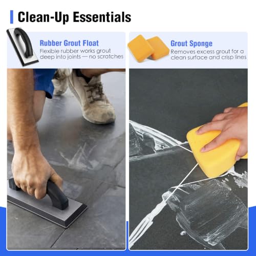 6PCS V-Notch Tile Trowel Set, Grout Float, 2 Sponges & Grout Saw
