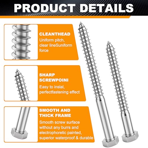 Hex Head Lag Bolts for Wood, Lag Screws 1/4" x 3",30 PCS - size: 1/4" x 3"