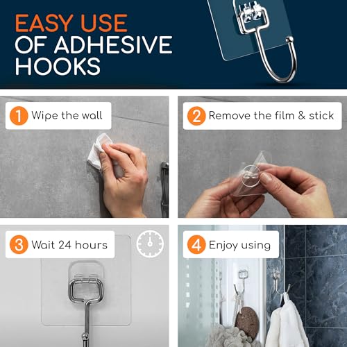 GLUIT Adhesive Wall Hooks for Hanging Heavy Duty No Drill, 22 lbs, 6 pcs - size: Medium, 6 pcs