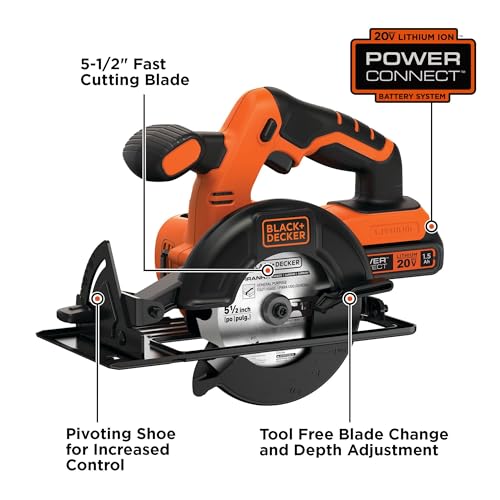 BLACK+DECKER 20V MAX POWERCONNECT 5-1/2 in. Cordless Circular Saw with Battery and Charger (BDCCS20C)