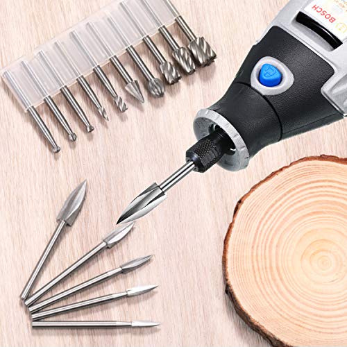 Honoson 15 Pieces Wood Carving and Engraving Drill Bit Set, Including Engraving Drill Accessories Bit and HSS Carbide Wood Milling Burrs for DIY Crafts Supplies