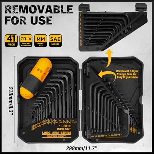 ELEAD Hex Key Allen Wrench Set: 41-Piece Hex and Torx Key Set with Torque Handle, Standard SAE(0.028"-3/8") & Metric(0.7mm-10mm) & Torx(T9-T50) in Storage Case, Heat Treated Chrome Vanadium Steel - style: New Version
