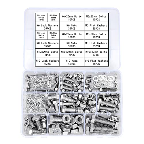 340Pcs M6/M8/M10 Hex Nuts Bolts Set 304 Stainless Steel Short Bolts - color: K13 Short Sets-Silver