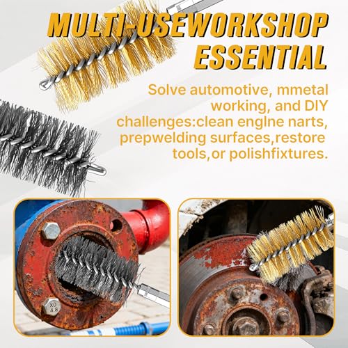 16 Pcs Wire Brush Set for Drills, Stainless Steel and Brass Bore Cleaning Brushes with 1/4" Hex Shank, Compatible with Power Drills, Grinders, and Impact Drivers (8-25mm) - color: 16PCS Gold & Silver