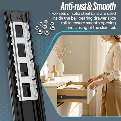 12 inch Locking Full Extension Ball Bearing Black Drawer Slides - color: Black, size: 12 Inch-With Lock