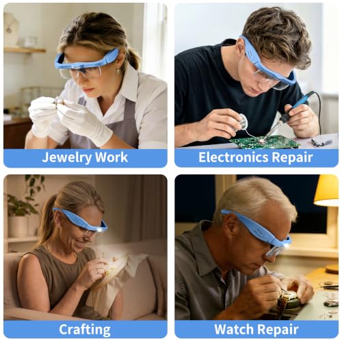 JARLINK Magnifying Glass with Light, 5 Lenses, Rechargeable Headset - color: Blue