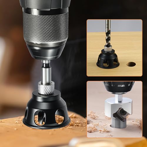 Drilling Guides Jig Tool, Vertical Bit Guides for Dog Hole Polishing Finishing, Aluminum Alloy Dowel Jig Kit with Right Angle Locator, Straight Hole Drill Fixture