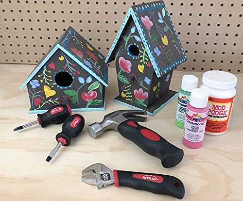Apollo Tools 4 Piece Stubby Tool Set for Small Hands and Tight Spaces. Convenient and Compact Small Tool Set includes Mini Hammer, Mini Screwdriver Set and Mini Wrench - Red - DT0240