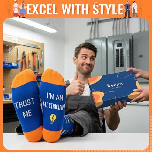 HAPPYPOP Funny Gifts for Women Men - Mechanic Graphic Designer Bus Driver Plumber Sock - color: Trust Me I'm an Electrician