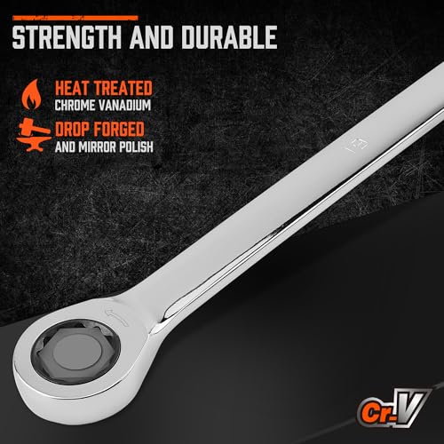 HORUSDY Extra Long Ratcheting Wrench Set, 8-22MM Double Box End, 9-Piece Metric CR-V Steel, with EVA Foam Tool Organizer - style: 9pcs Metric Ratchet Extra Long Wrench Set