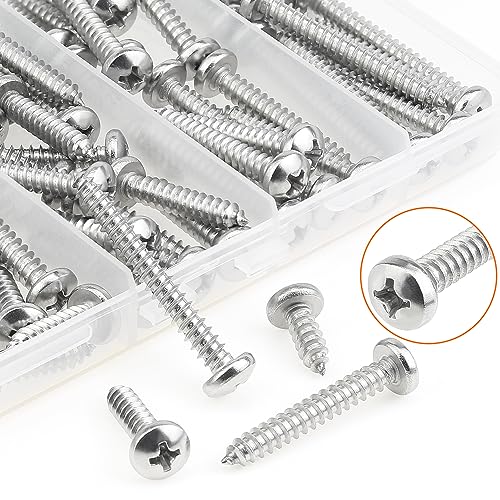 #10 x 1/2" 3/4" 1" 1-1/4" 1-1/2" Wood Screws Set, HELIFOUNER 102 Pieces Phillips Pan Head Self-Tapping Screws Assortment Kit, Phillips Pan Head Wood Screws, 304 Stainless Steel - size: #10
