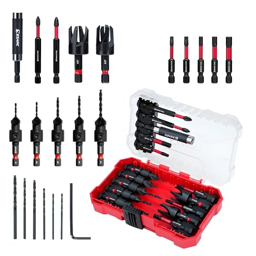 EZARC Countersink Drill Bit Set, 22PCS Two-Flute Bits with Plug Cutters