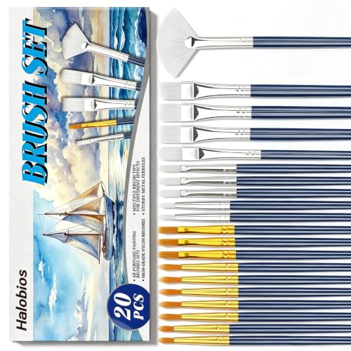 Halobios Paint Brushes Set, 20 Different‑Size Acrylic Paint Brushes for Nail Art, Face Art, Crafts, Rock Painting & School Projects - size: 20PCS