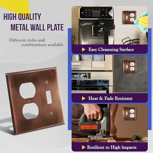 ENERLITES Combination Toggle Switch & Duplex Receptacle Metal Wall Plate - color: Antique Copper, size: Standard Size