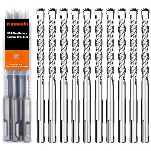 SDS Plus Rotary Hammer Drill Bit Set - 10-Piece 3/8" x 6" Concrete Masonry Drill Bits for Brick, Cement & Stone - Durable Alloy Tip, Fast Drilling - size: 3/8" x 6"