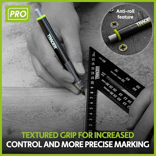 Tracer Pro Series Tough Metal Construction Pencil with 6 x Replacement Lead Pack and Site Holsters. All-in-one Aluminium Construction Marking Kit - style: 5.2mm Bold Construction