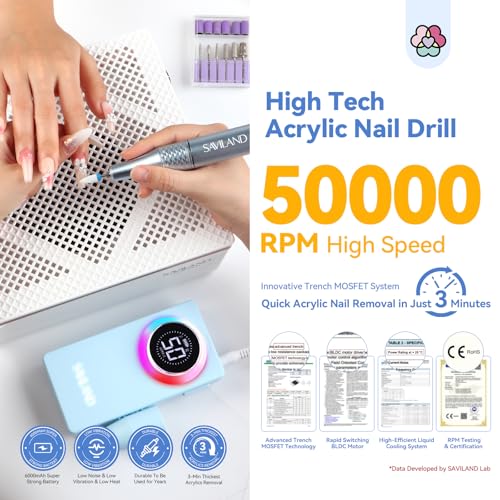 SAVILAND Professional Electric Nail Drill Kit 50000RPM for Acrylic Nails - color: A-blue