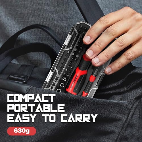 IRONCUBE Multi Ratcheting Screwdriver Set: 56 IN 1 Magnetic Bits & Sockets with Case for Emergency Use At Home - color: Red