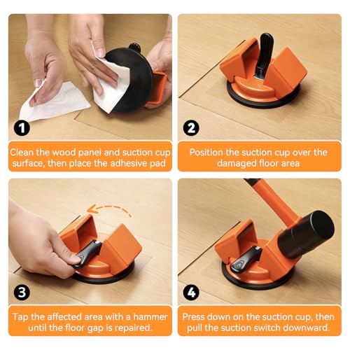 Floor Gap Fixer Tool - 45° Dual-Sided Strike, Floor Suction Cup Tool for Gaps with Crack Cleaner, Mallet & 5 Sticky Pads - Laminate Floor Gap Repair Tool, Flooring Tools Kit