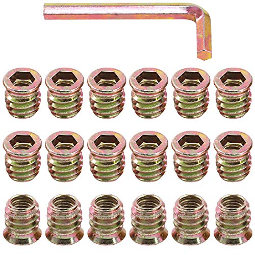 Glarks 50Pcs 5/16"-18 x 15mm Threaded Inserts Nuts Zinc Plated Carbon Steel Hex Socket Drive Furniture Flanged Screw-in Nut with M8 Hex Wrench for Wood Furniture (5/16''-18 x 15mm) - size: 5/16"-18 x 15mm