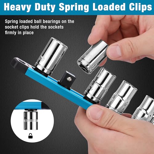 WORKPRO Magnetic Socket Organizer, Heavy Duty 1/2-Inch Drive Socket Rail - color: Sky Blue, size: 1/2" DR