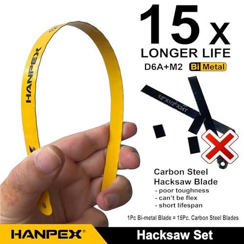 Hanpex 12in. High-Tension Hacksaw Frame with 5pcs Extra Bi-metal Blades, Hand Saw Suitable for Metal, wood, PVC, Carpentry - style: Hacksaw with 5pcs Bi-metal blades