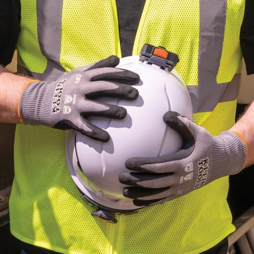 KLEIN TOOLS 60586 Work Gloves, Knit Dipped Cut Resistant ANSI A2 Nitrile Coated Gloves, HPPE Fabric, Touchscreen Capable, X- Large, 2-Pair - size: X-Large